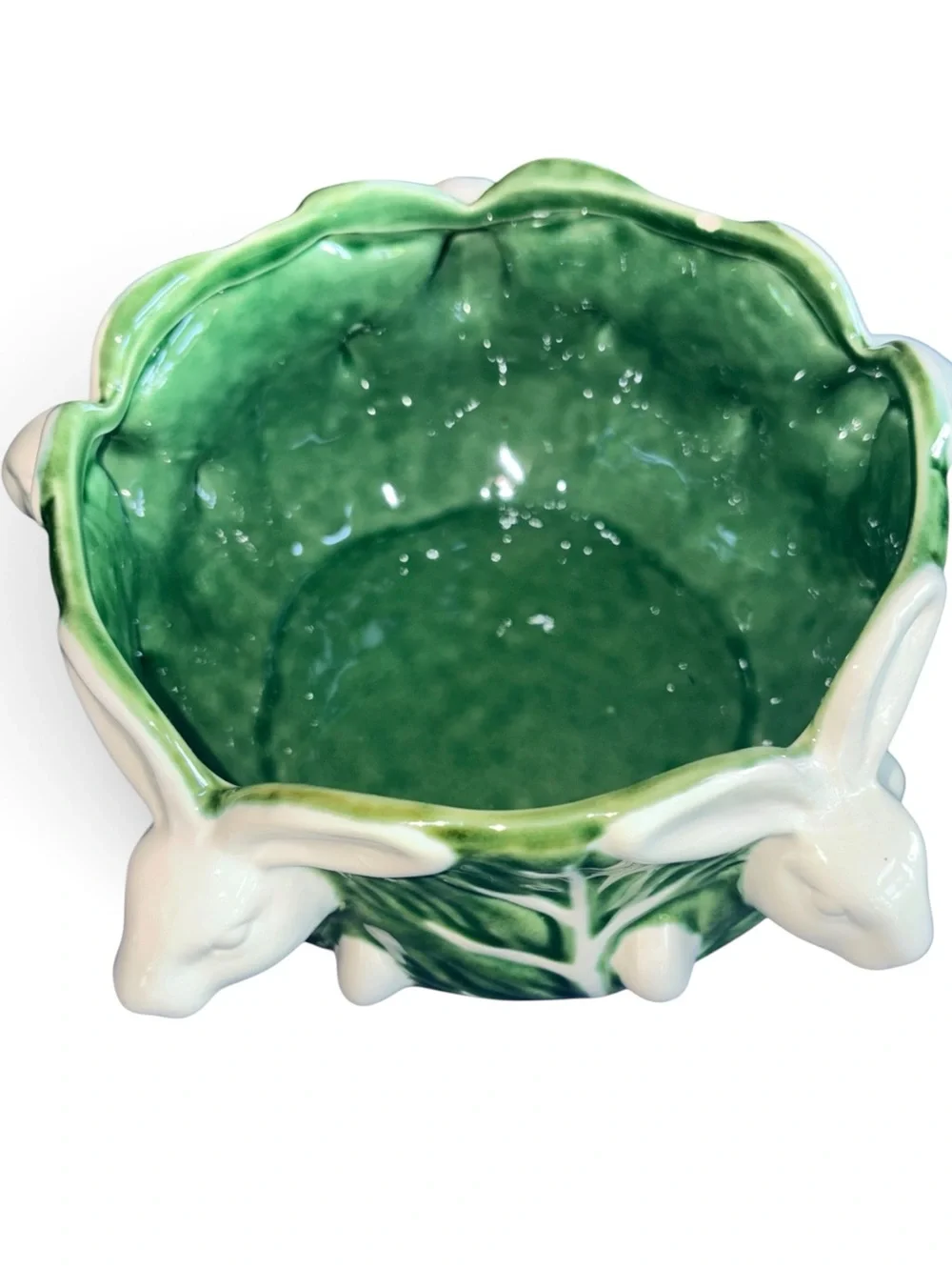 Vintage Maxcera Cabbages Bunny Planter | Green Ceramic Rabbit Cachepot